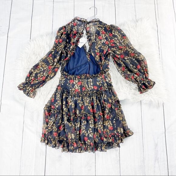 Angel Bibi Floral Ruffle Open Back Dress Size Medium - Picture 3 of 4